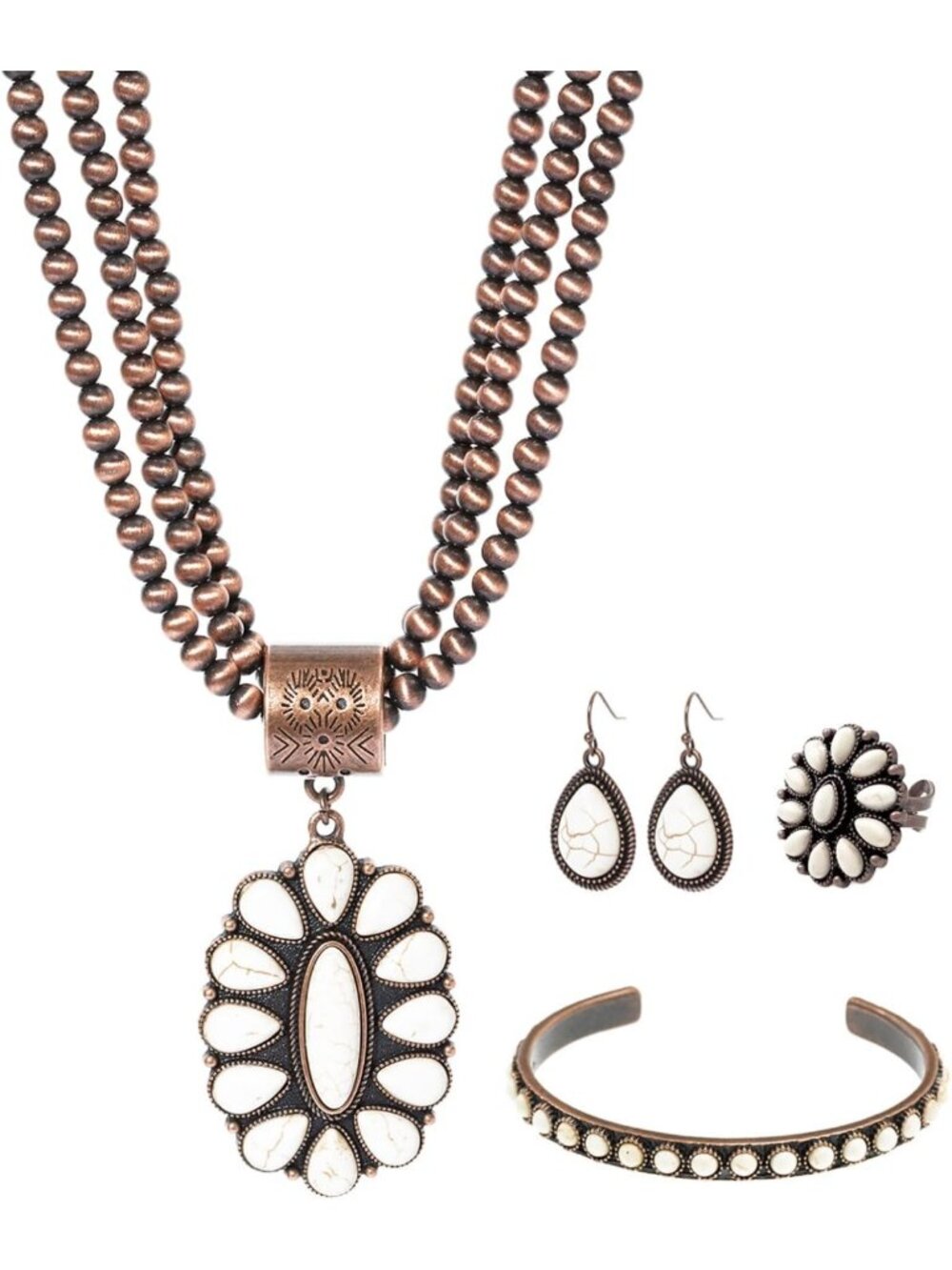 Boho Western Jewelry Set for Women - Navajo Pearl & Turquoise Necklace